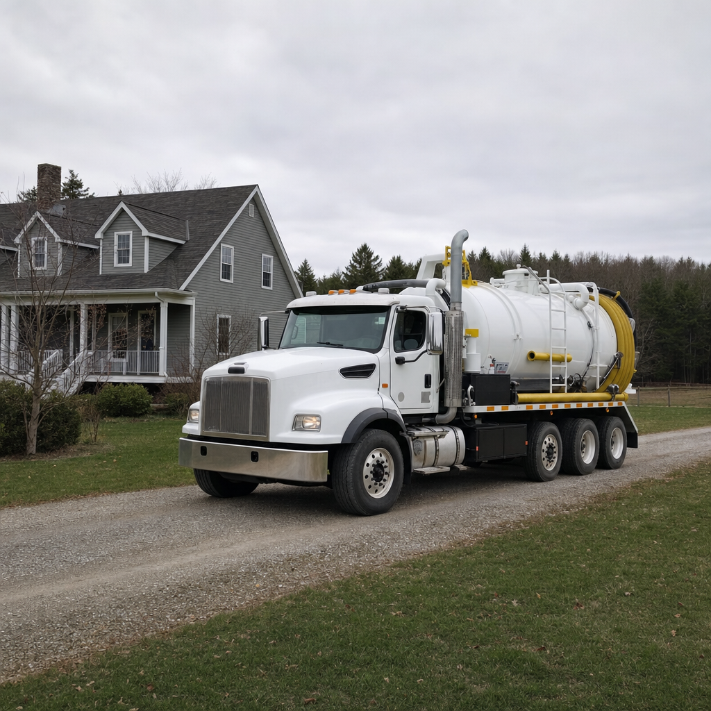 Septic vacuum truck arriving at a Spokane Valley home for same-day emergency service